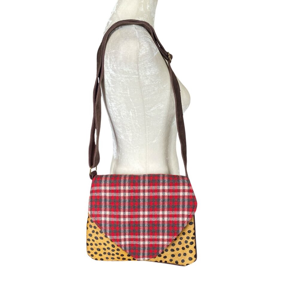 Panache Accessories & Co animal print brown red plaid shoulder crossbody bag
